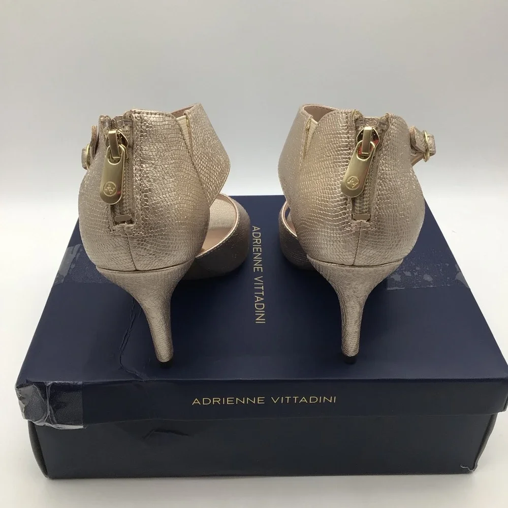 Adrienne‎ Vittadini Xciting Platino Metallic Lizard Print Heels Size 7.5 M NEW